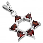 Large Star David Silver Pendant Garnet CZ, p412
